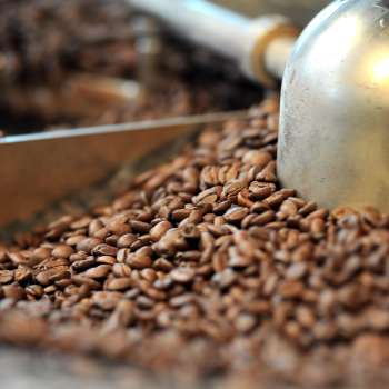 Detailaufnahme beim Kaffee rösten in der Rösterei Demmel