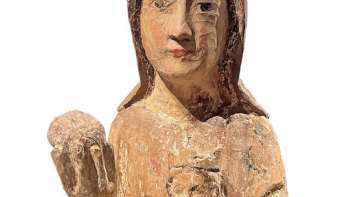 Thronende Muttergottes mit Kind, unbekannte/r Künstler/in, 1200 Liechtensteinisches LandesMuseum, N 0049, Foto: Gregor Schneider und Mathias Marxer.