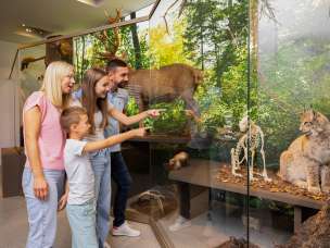 Familie entdeckt Wildtiere und Skelette bei einem spannenden Rundgang im Liechtensteinischen LandesMuseum