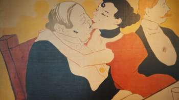 Künstlerisches Wandgemälde mit Paaren in der Brasserie Burg – stilvolles Ambiente mit französischem Charme